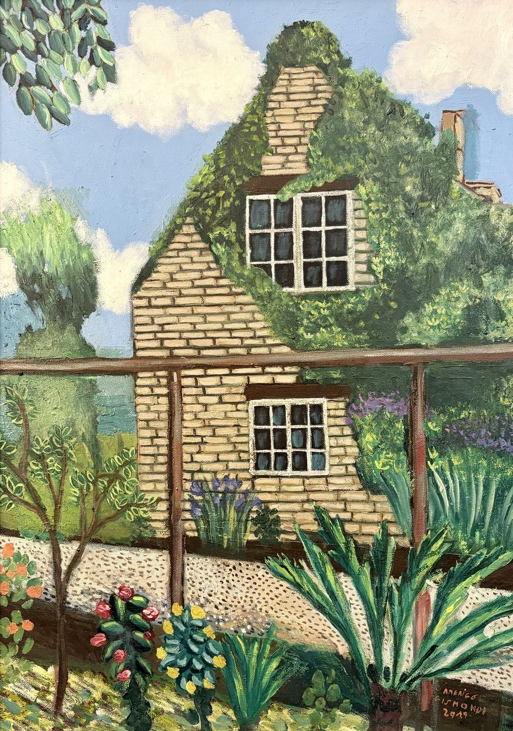 Chalet nel verde, olio su tela, 70×50 cm, 2019