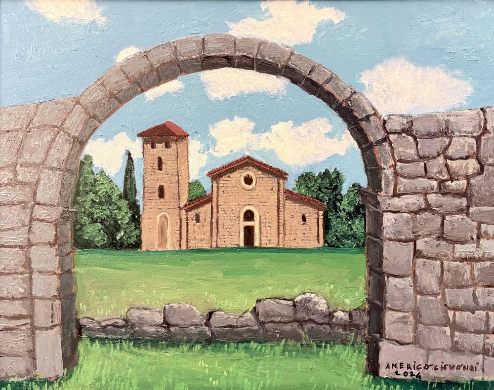 Chiesetta di campagna, olio su tela, 40×50 cm, 2024