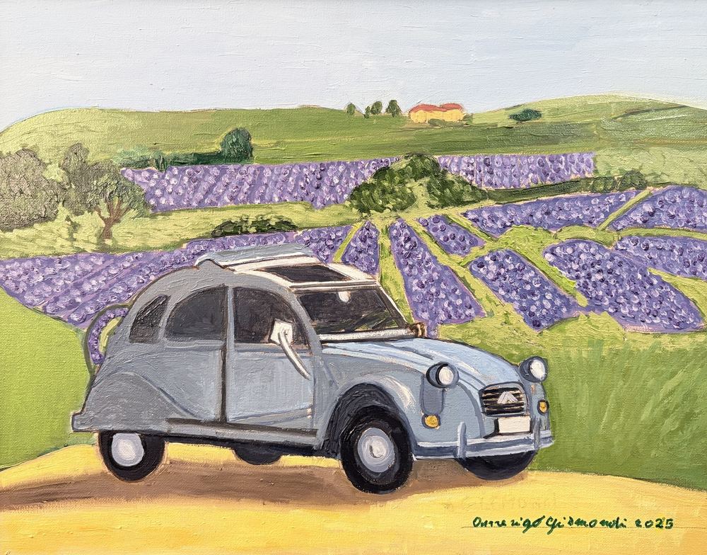 La Due cavalli azzurra, olio su tela, 40×50 cm, 2025