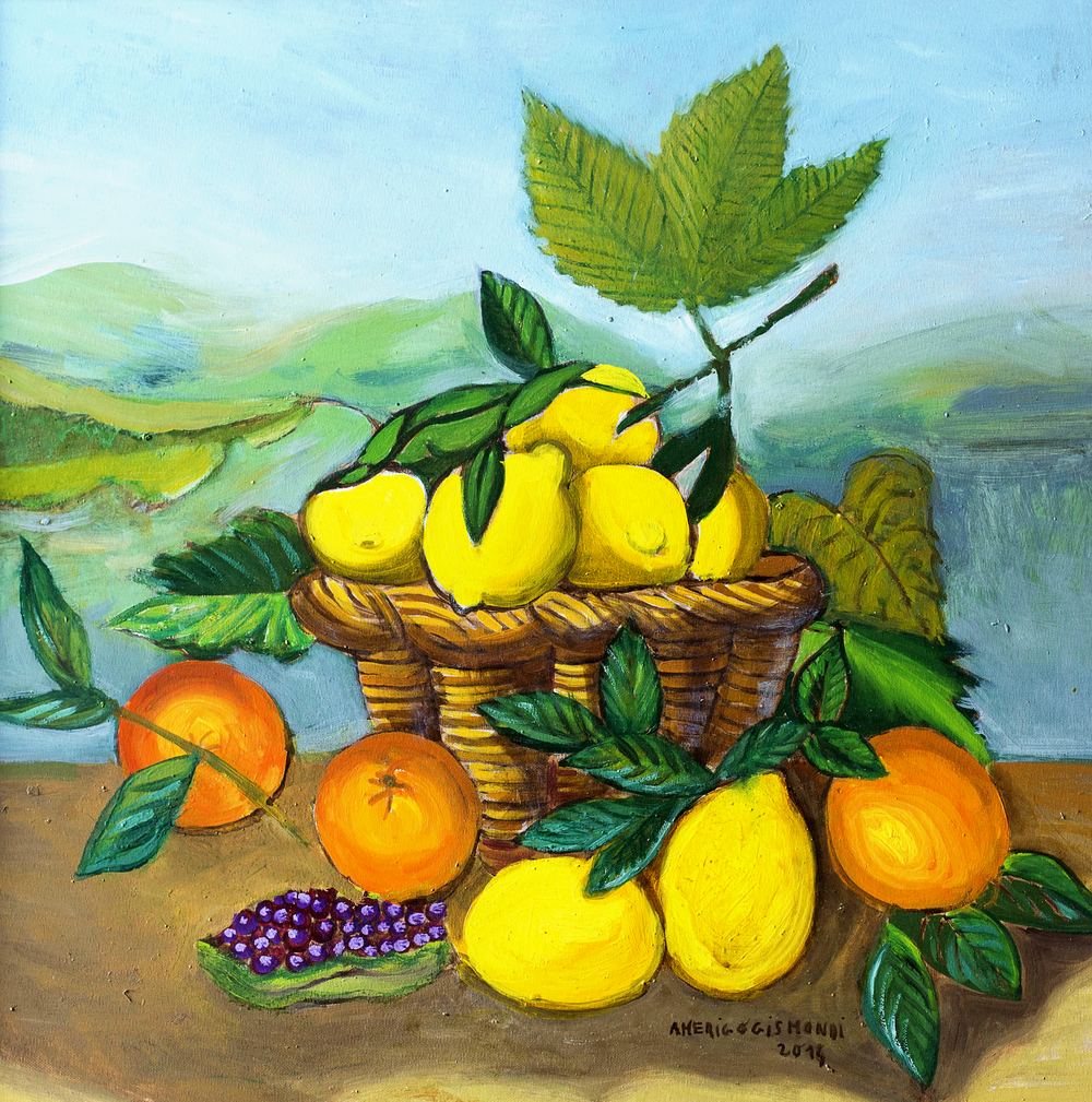 Natura morta con limoni, olio su tela, 50×50 cm, 2015