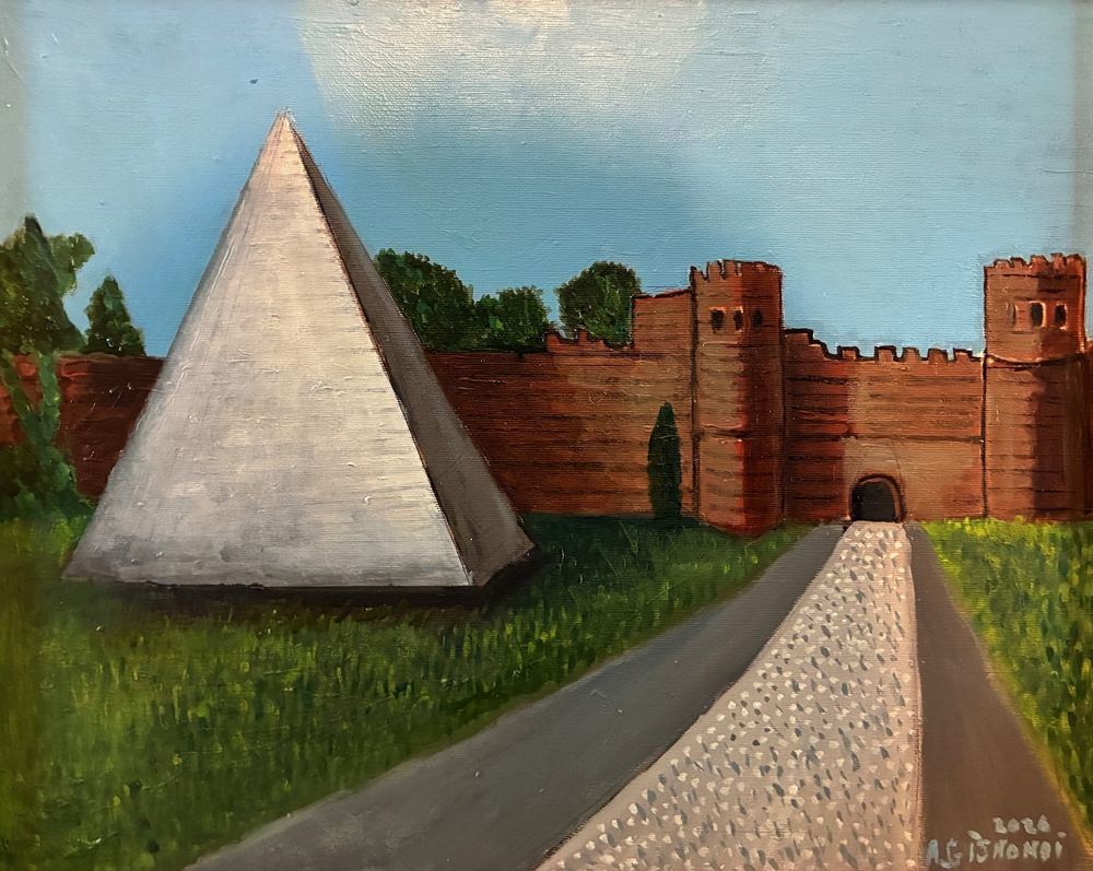 Piramide Cestia, olio su tela, 40×50 cm, 2026